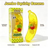 KidoKraze Squeezy Jumbo Banana Stress Relief Squishy showing a large yellow banana-shaped squishy with textured surface.