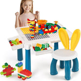 Kids Building Blocks Table with Chair & Learning Station