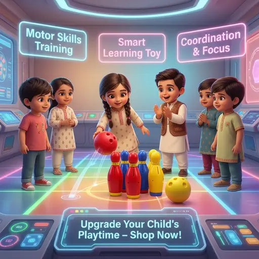 KidoKraze 2-in-1 educational toy set featuring colorful bowling pins and a ball for kids' fun and learning.