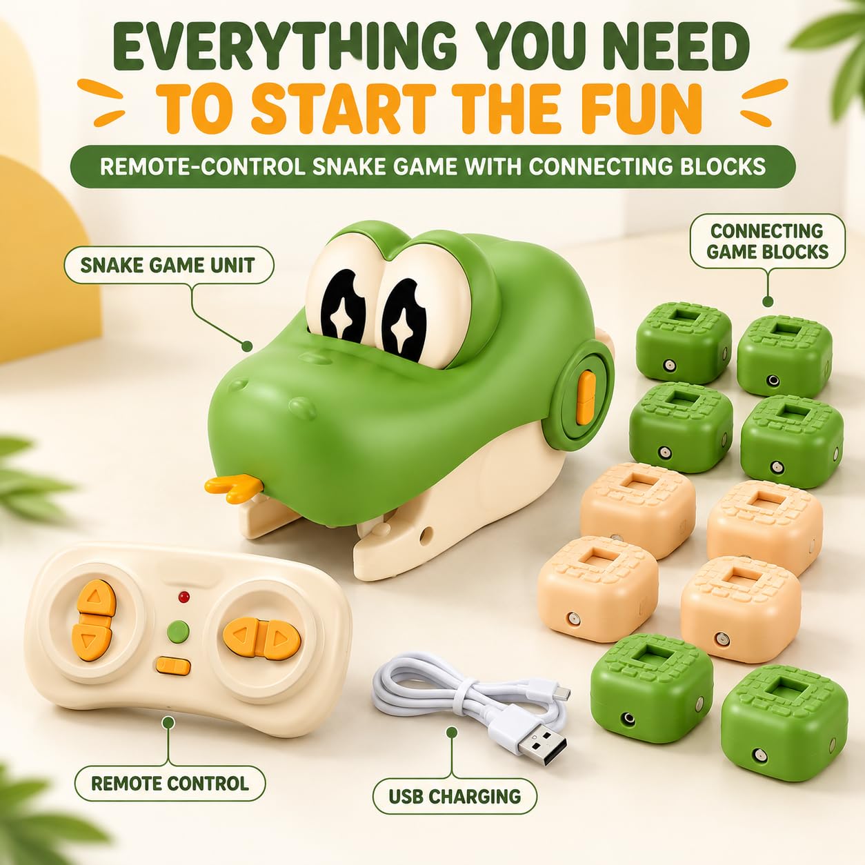 KidoKraze remote control snake toy for kids, flexible plastic snake with vibrant colors and a remote control for play and entertainment.