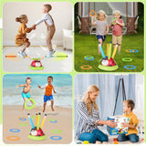 3 In 1 Musical Jump, Ring Toss Game, Stomps &Rocket Launcher for Kids