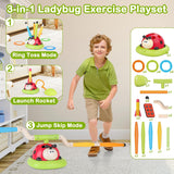 3 In 1 Musical Jump, Ring Toss Game, Stomps &Rocket Launcher for Kids