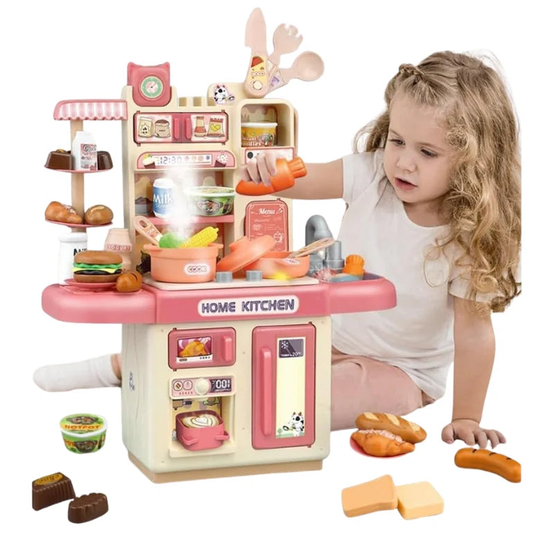 KidoKraze DIY kitchen play house toy for girls, colorful miniature playhouse with kitchen accessories and windows, ideal for imaginative play