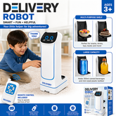 KidoKraze Intelligent Food Delivery Robot navigating indoors with a sleek, modern design and sensor technology.