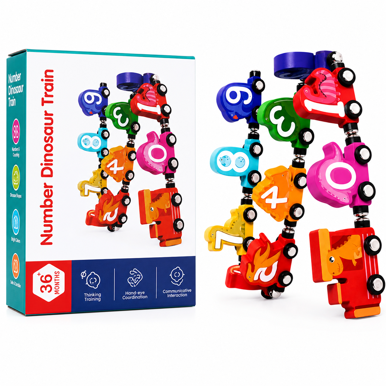 Colorful magnetic digital number train toy for kids by KidoKraze, featuring numbered train cars with magnetic connections.