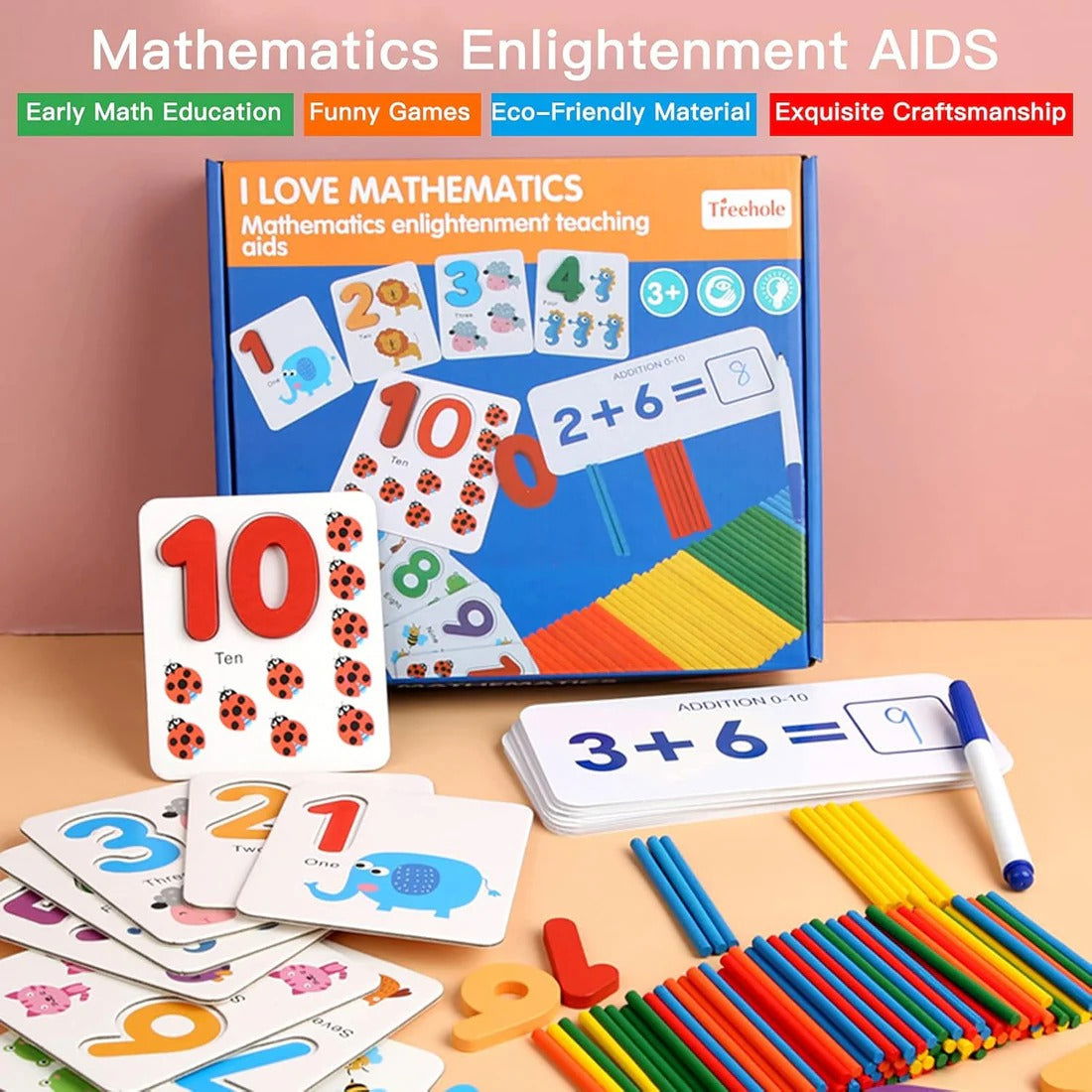 Mathematics Enlightenment Teaching Aids Wooden Card Game For Kids - KidoKraze
