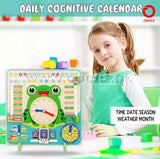 Wooden Frog Calendar & Learning Clock Board