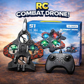 KidoKraze RC combat aircraft drone, remote control flying jet toy for kids, sleek design with wings and control surface.