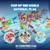 Wooden World Map With 30 Flags