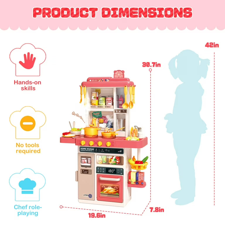 KidoKraze DIY Kitchen play house for girls, colorful toy kitchen set with accessories, perfect for imaginative pretend play.