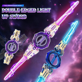 KidoKraze dual-head rotating sword with sound and lights, featuring shiny blades and colorful LED effects for dynamic play.