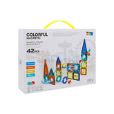 KidoKraze Magnetic Tile Blocks puzzle set with colorful magnetic tiles arranged for stacking and building fun.