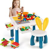 Kids Building Blocks Table with Chair & Learning Station