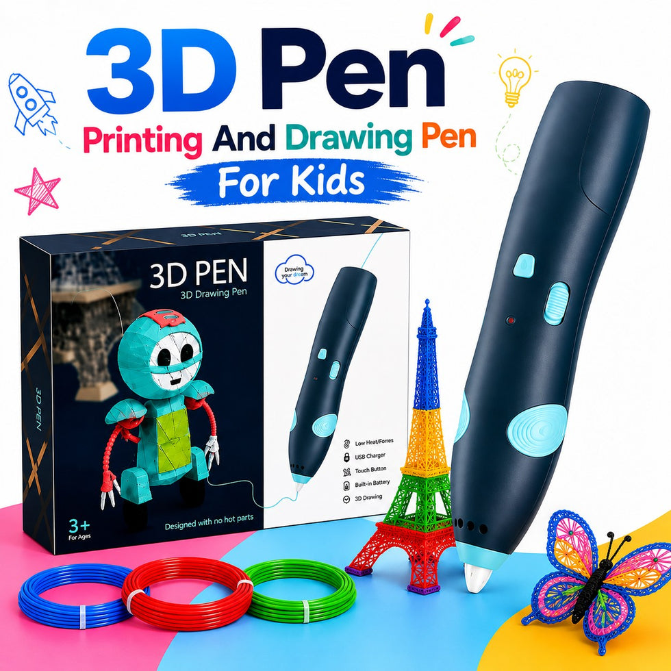 KidoKraze rechargeable 3D printing pen for kids creating colorful 3D drawings and designs in action.