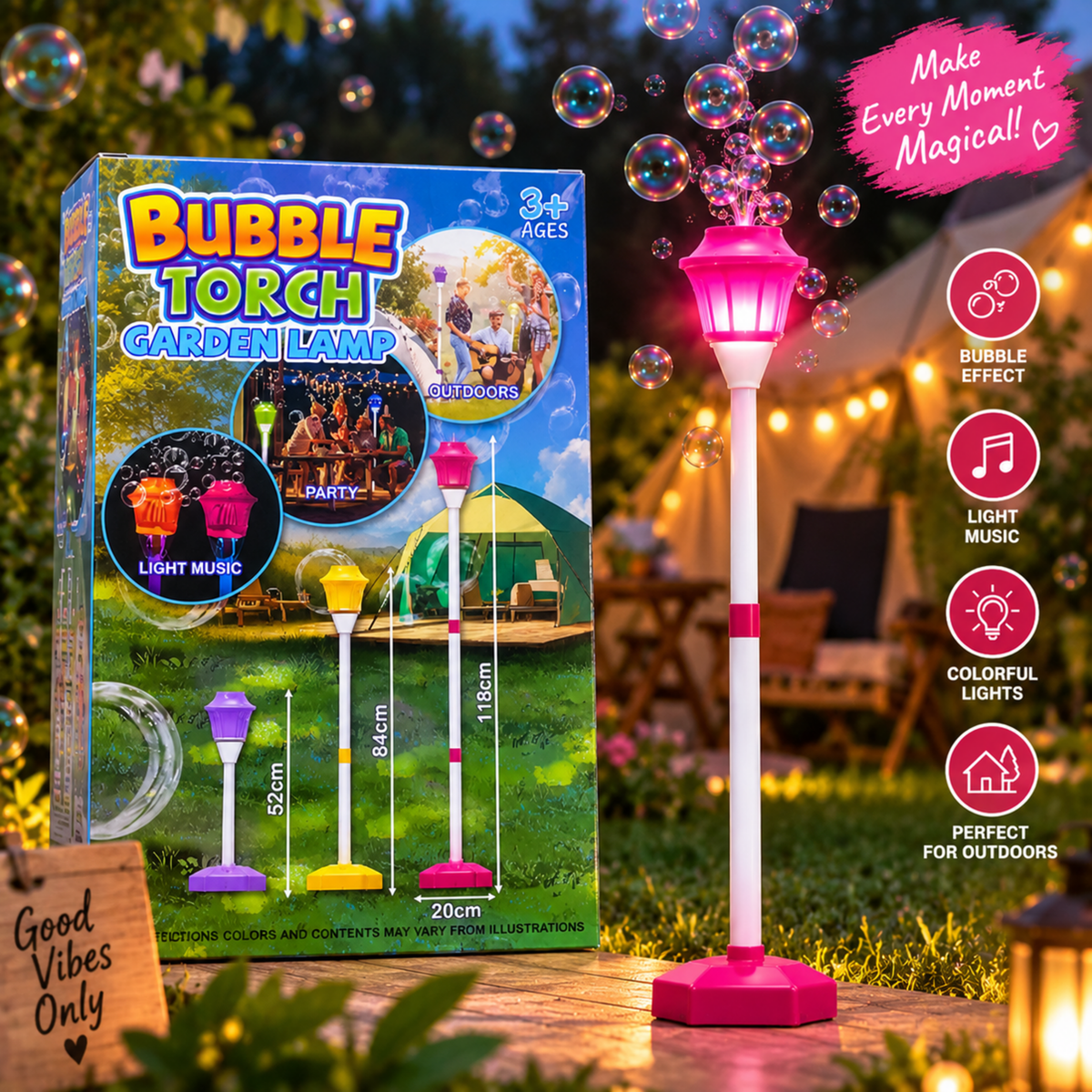 Bubble Torch Fun Garden Lamp Toy with LED Lights
