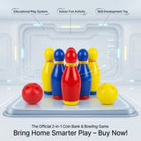 KidoKraze 2-in-1 educational toy set featuring colorful bowling game with pins and balls for kids' fun and learning.