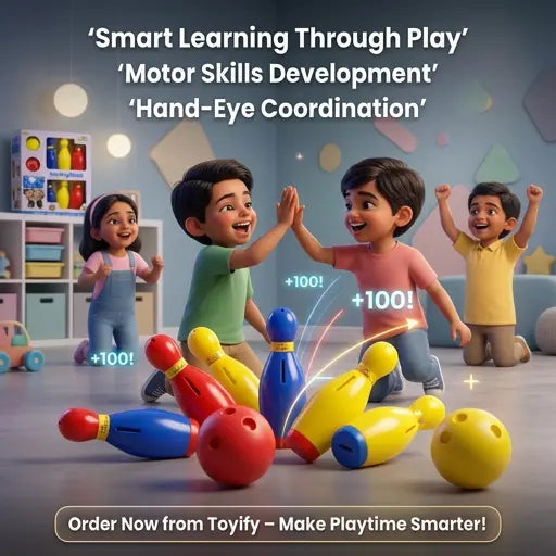 KidoKraze 2-in-1 educational toy set featuring a colorful bowling game with plastic pins and ball for kids' learning and play.
