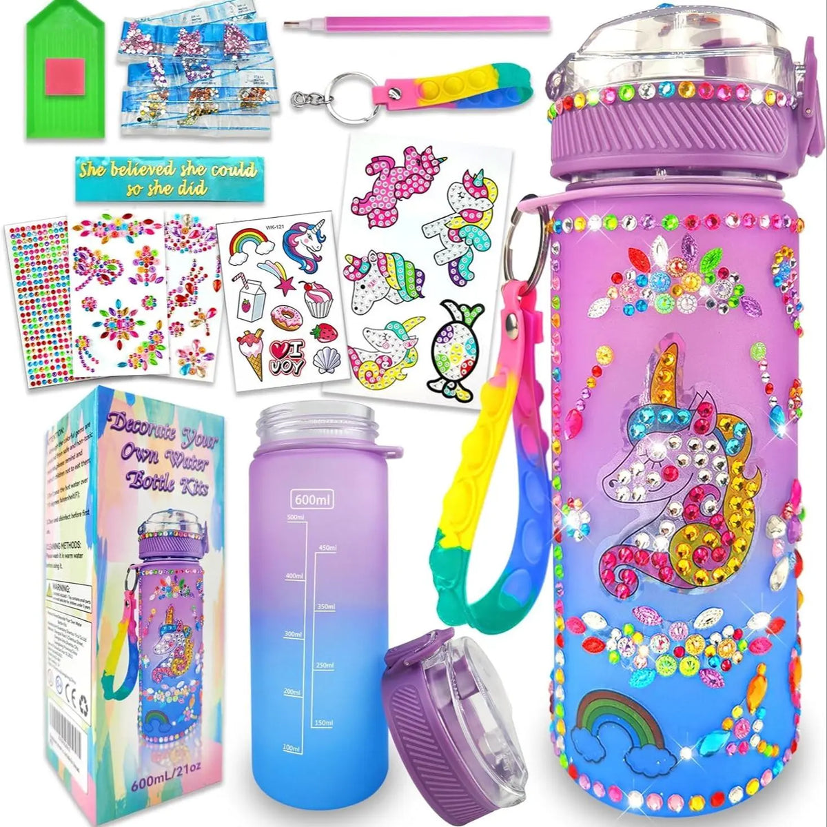 Product Title: DIY Unicorn Water Bottle Decoration Kit for Girls STEM Art and Craft Set with Rhinestone Stickers