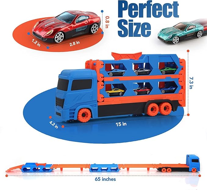 2-in-1 Transforming Truck Playset with Race Track & 2 Alloy Cars