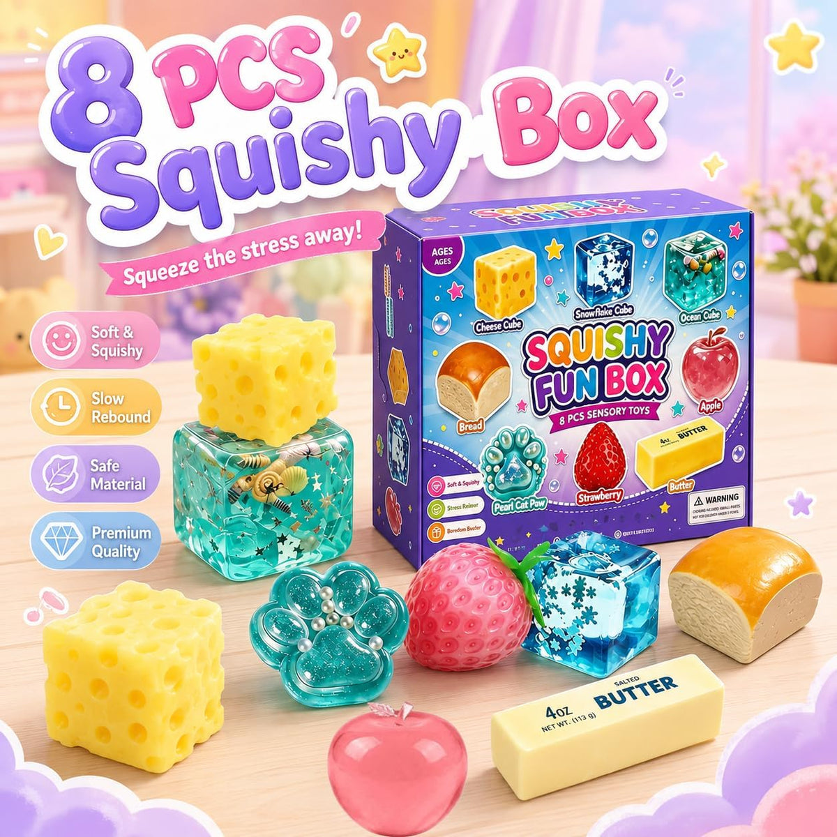8 Pieces Squishy Fun Box