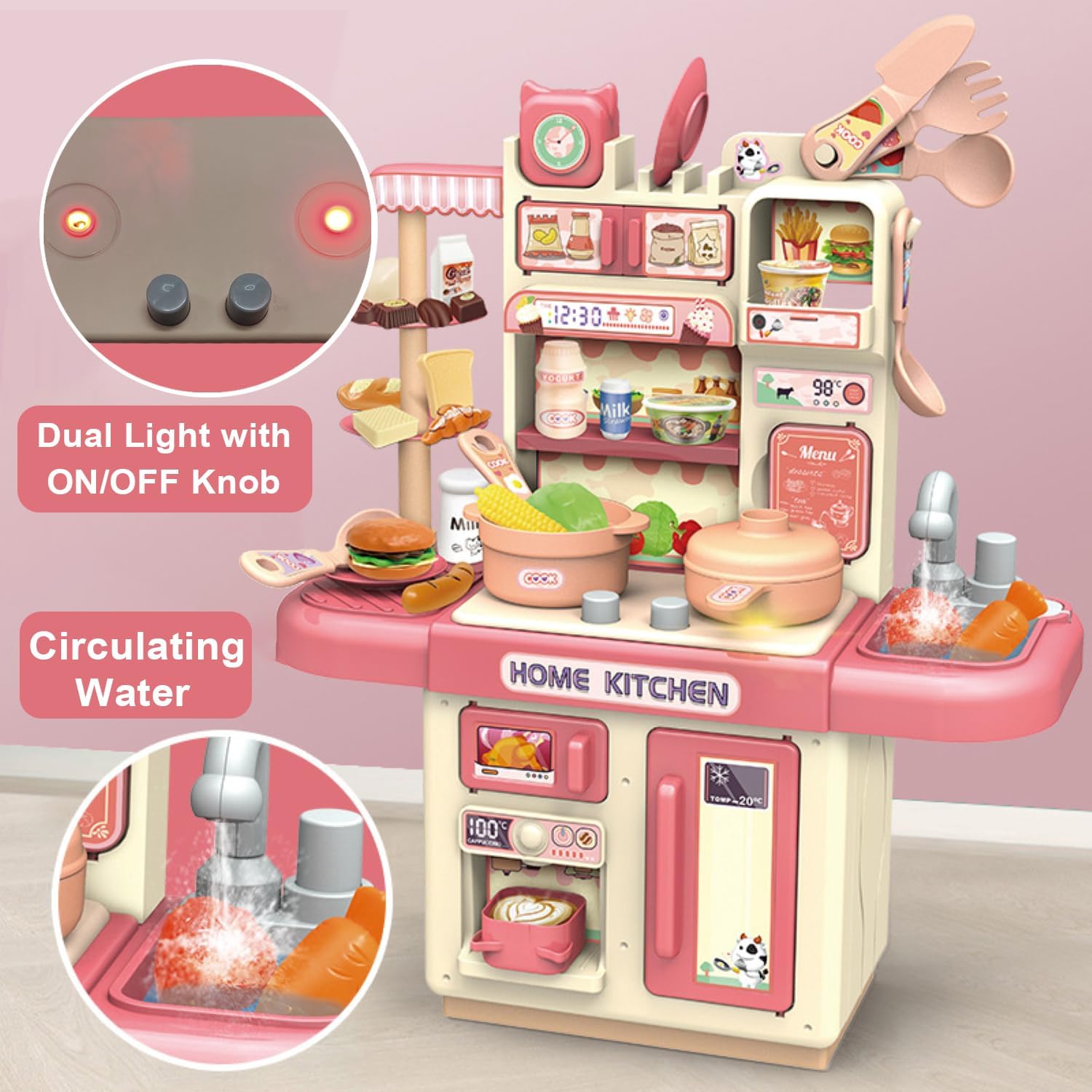 KidoKraze DIY Kitchen play house for girls toy with colorful details and realistic kitchen accessories inside