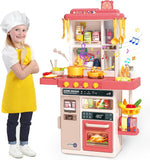 KidoKraze DIY Kitchen play house for girls with colorful toy kitchen accessories and pretend cooking utensils.