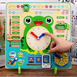 Wooden Frog Calendar & Learning Clock Board