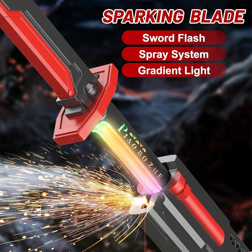 KidoKraze LED laser sword toy with spark smoke effect, featuring a glowing blade and realistic light-up design for imaginative play