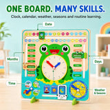 Wooden Frog Calendar & Learning Clock Board