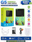 KidoKraze G5 handheld game console with 500+ games, showing its black design and screen displaying game graphics.