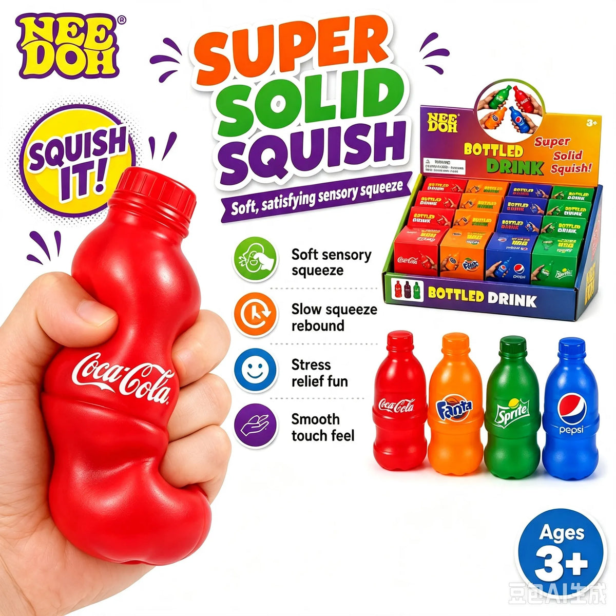 Mini Drink Bottle Squishy Toy - Soft Squeeze Soda Bottle Fidget Toy