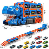 2-in-1 Foldable Dinosaur Truck With 2Pcs Alloy Cars and Racing Track