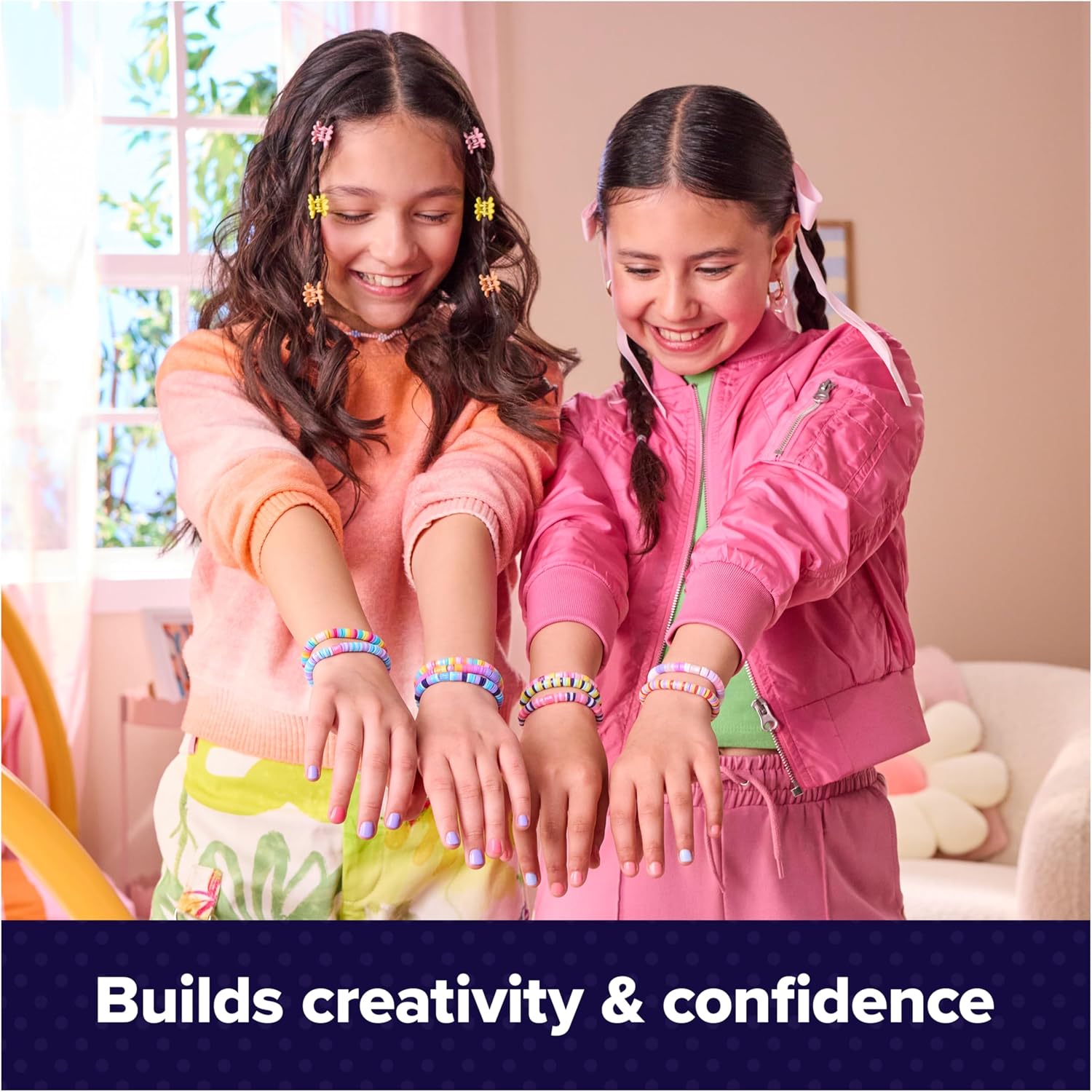 KidoKraze DIY bracelet maker machine kit for kids with colorful beads and tools for creating custom bracelets.
