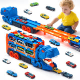 2-in-1 Foldable Dinosaur Truck With 2 pcs Cars and Racing Track