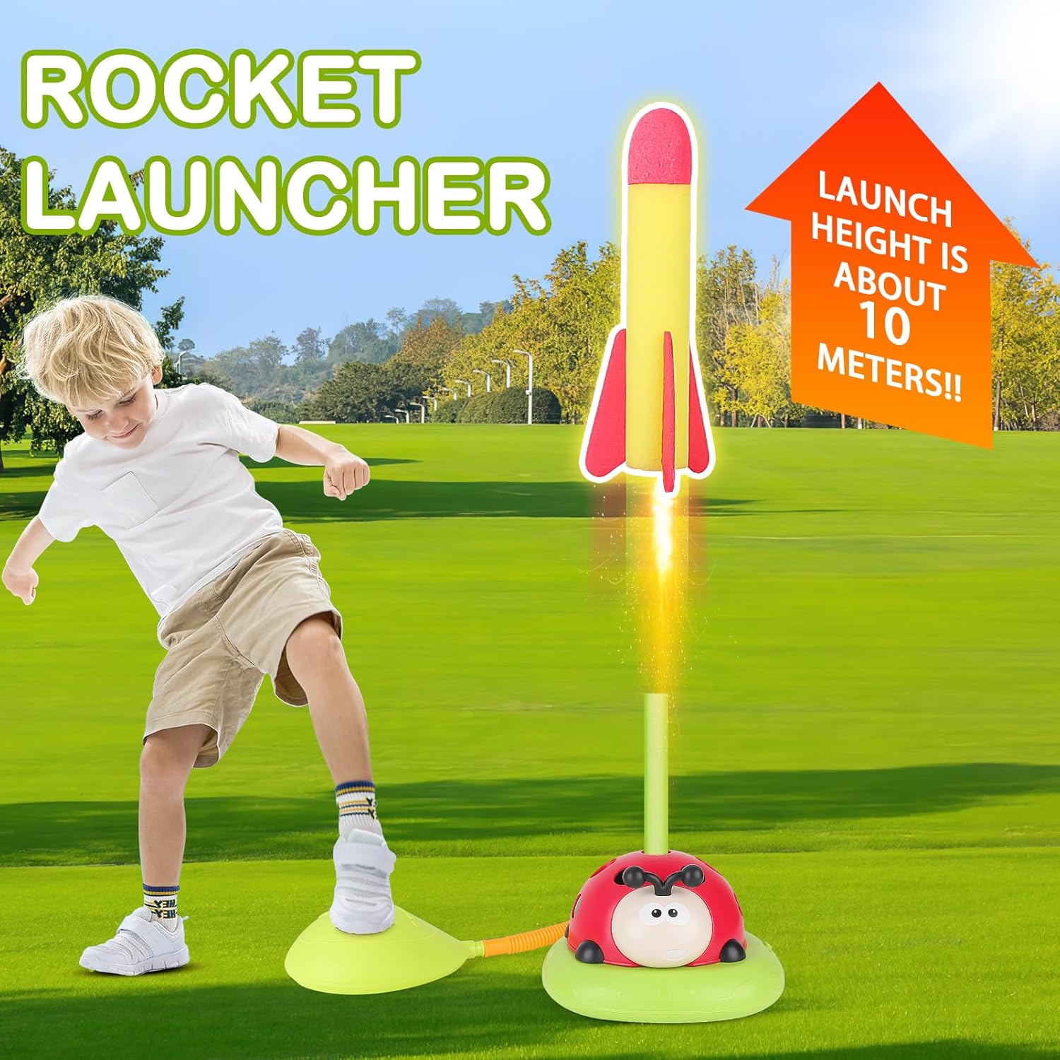3 In 1 Musical Jump, Ring Toss Game, Stomps &Rocket Launcher for Kids
