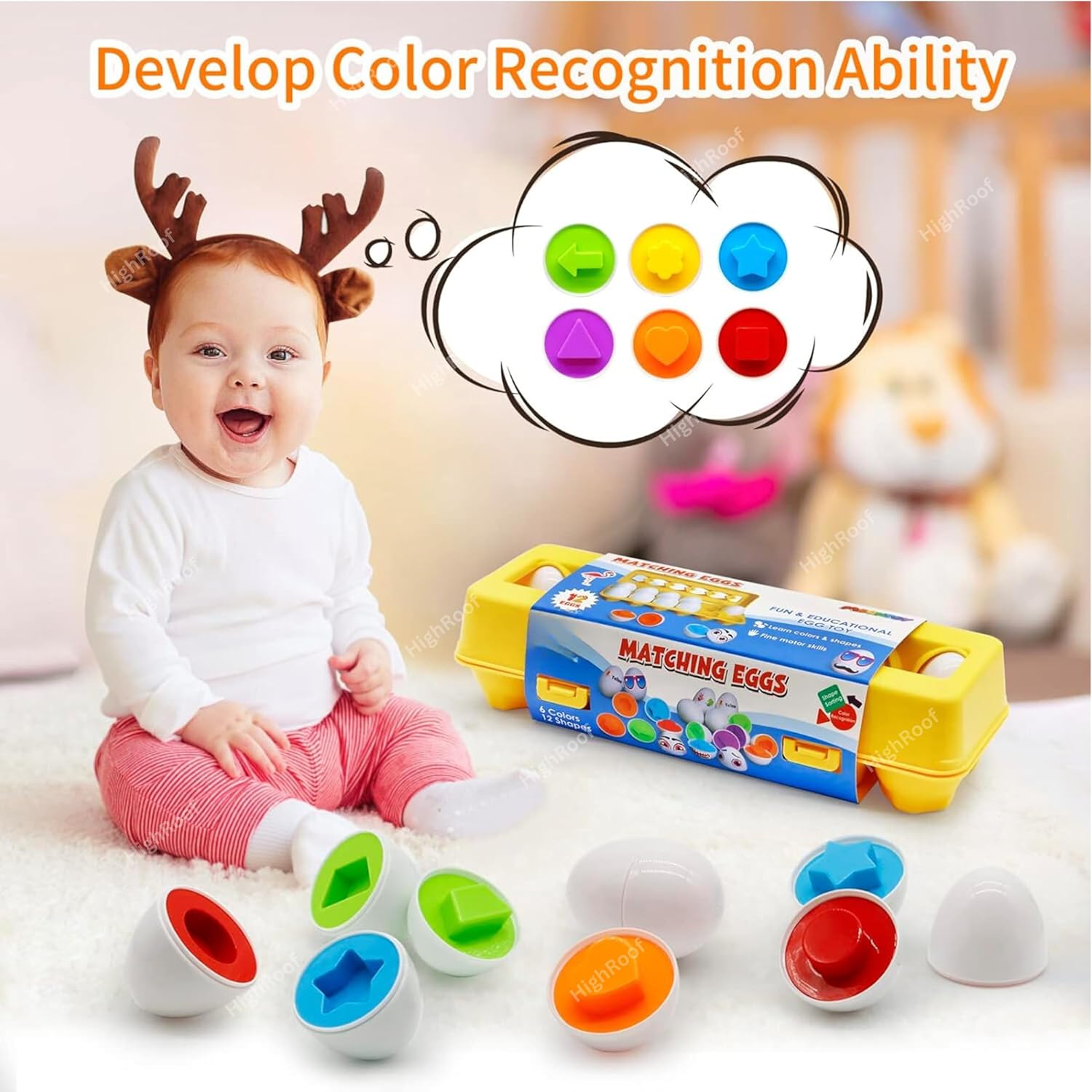 12PCS Baby’s Eggs Matching Game, Shape Matching Toys Egg For Kids, Montessori Baby Learning Toy
