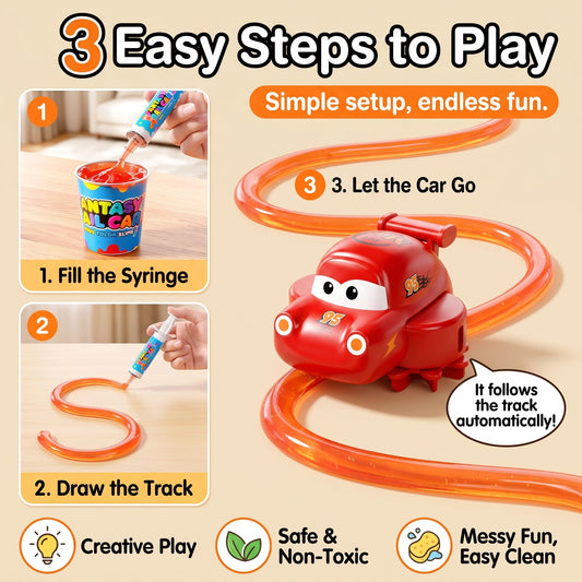KidoKraze DIY Magic Slime Track Car Toy with colorful slime tracks and small toy cars for creative play.