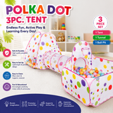 KidoKraze 3-in-1 tunnel tent house for kids with colorful soft balls, featuring vibrant fabric and playful design.