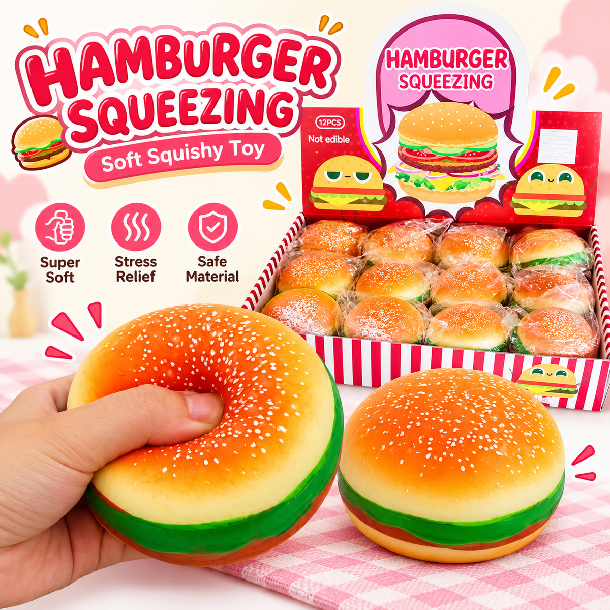 Simulation Burger Stress-Relief Squishy-Pack of 1