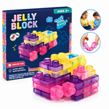 Set of 40 KidoKraze sensory soft gummy blocks in various colors and shapes for tactile and sensory play.