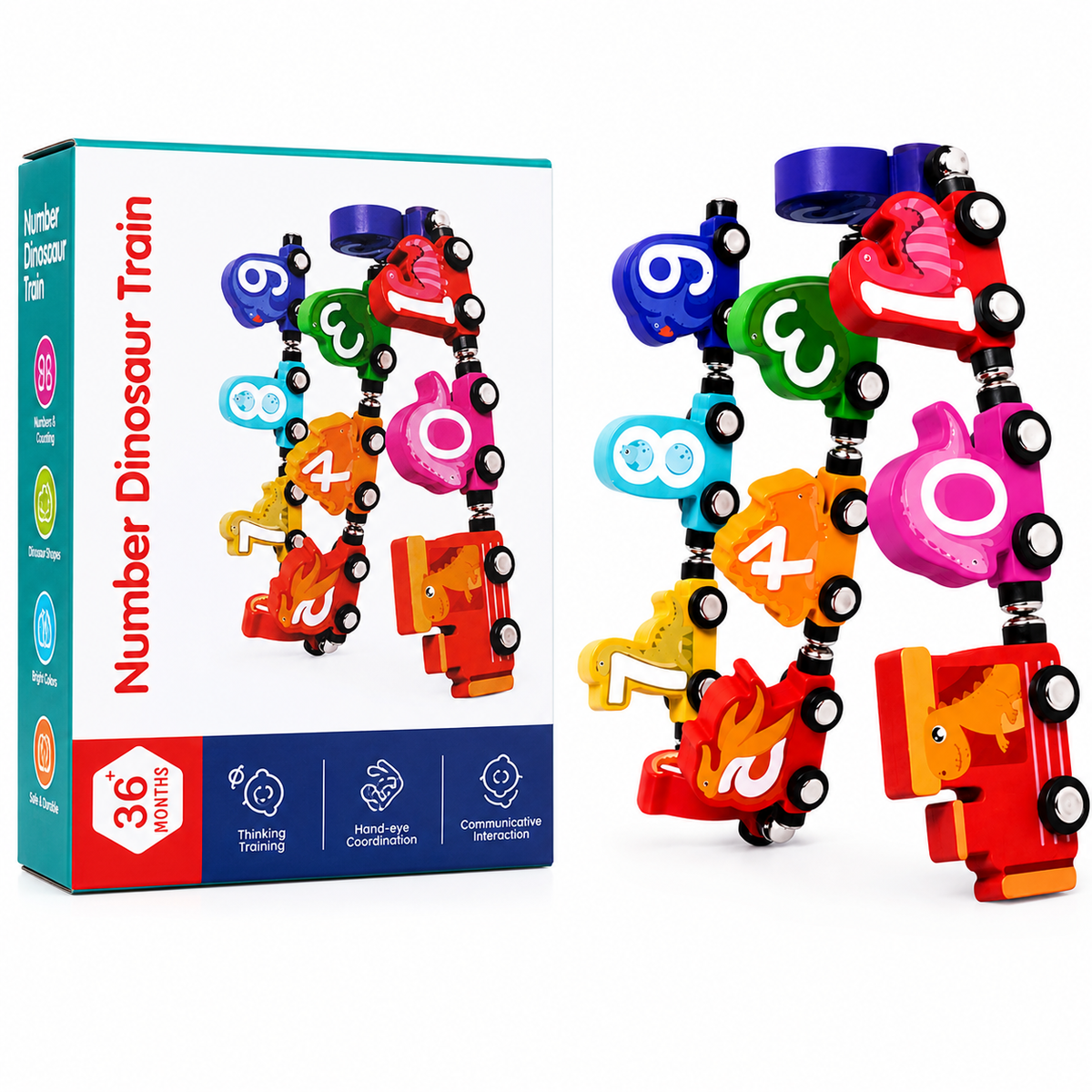 Colorful magnetic digital number train toy for kids by KidoKraze, featuring numbered train cars with magnetic connections.
