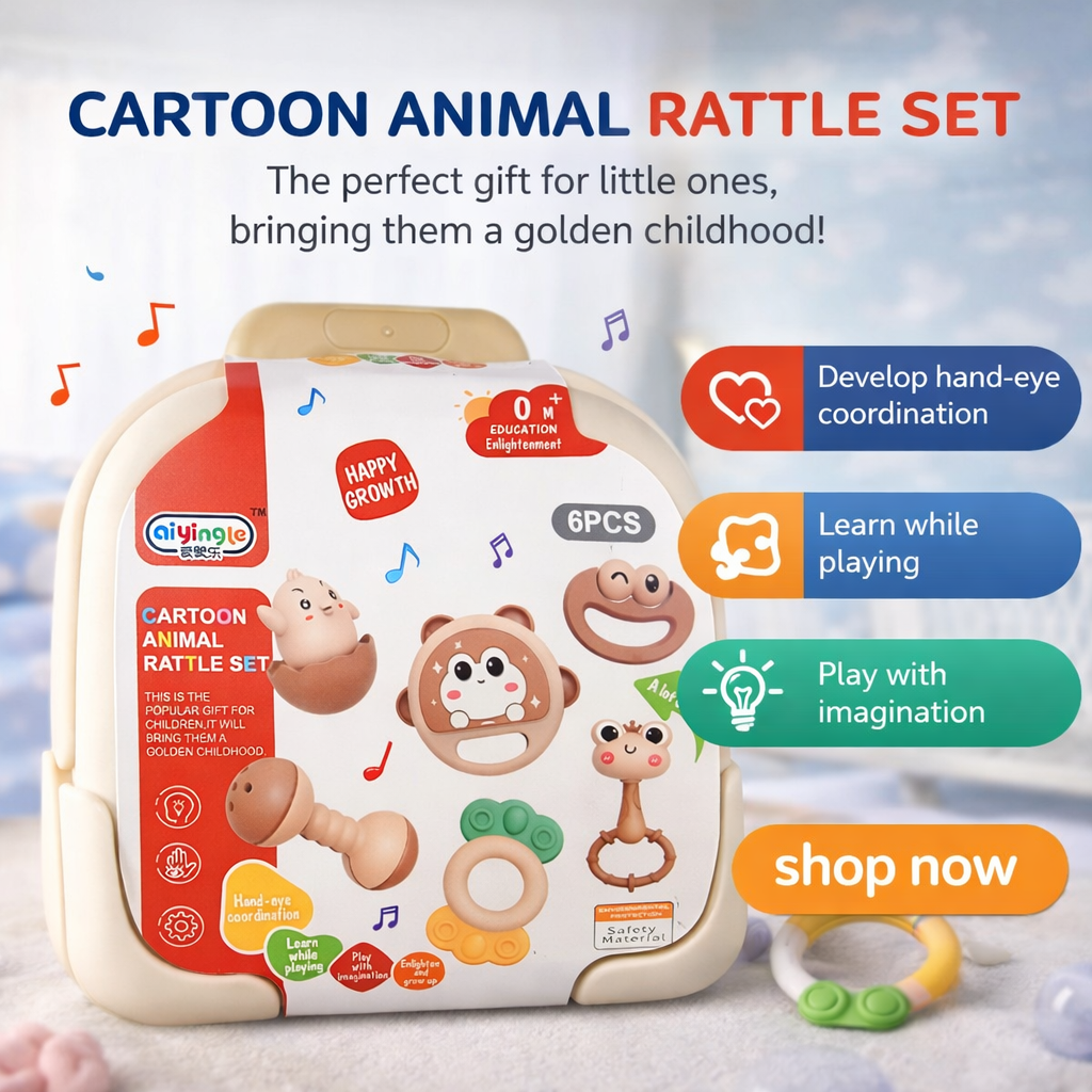 6Pcs Premium Baby Briefcase Rattles & Teether Set