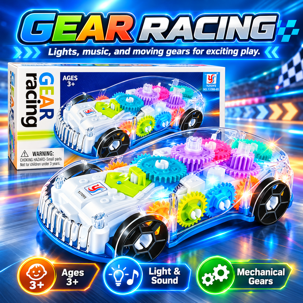 Racing Gear Transparent Mechanical Gear Toy Car