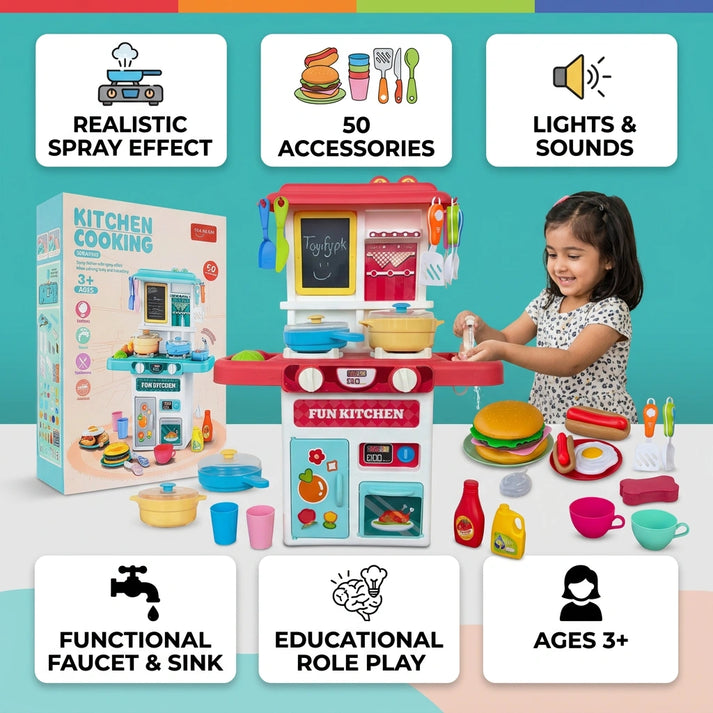 Toys Kitchen Cooking Set with Spray Effect – 50 Accessories Pretend Play Kitchen