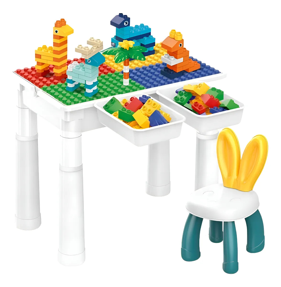 2-in-1 Creative Building Blocks Table With Chair (103 Pcs)