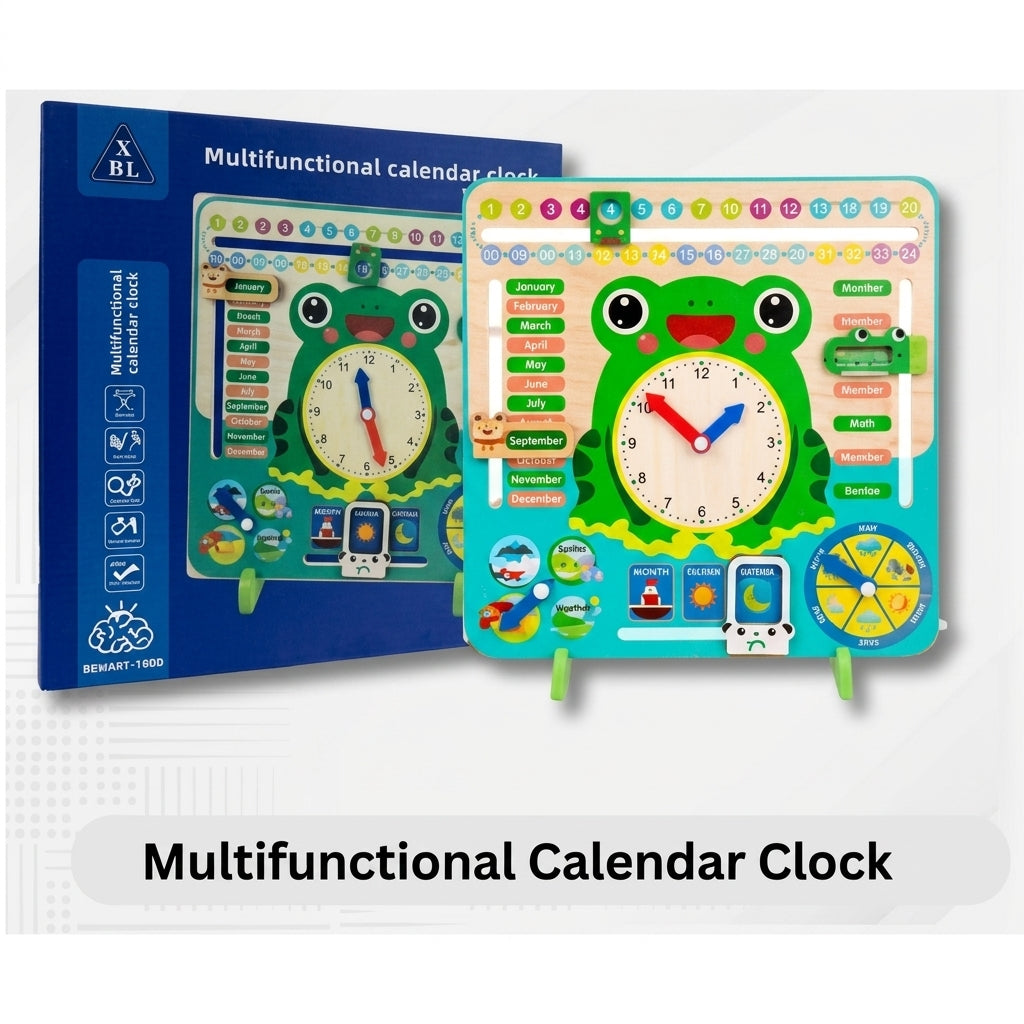 Wooden Frog Calendar & Learning Clock Board