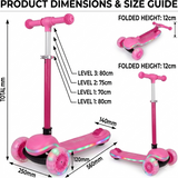 Elite Foldable 3-Wheel Kids Scooter – Pastel Pink Edition with Multi-Zone LED Lights