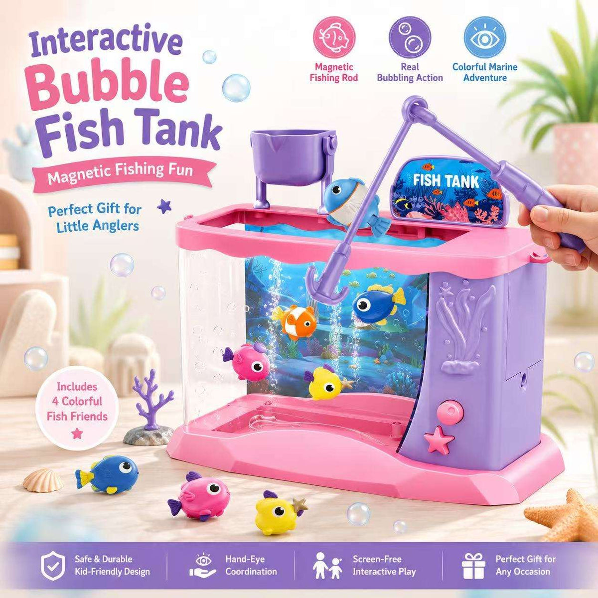 Interactive Bubble Fish Tank Toy with Magnetic Fishing Rod