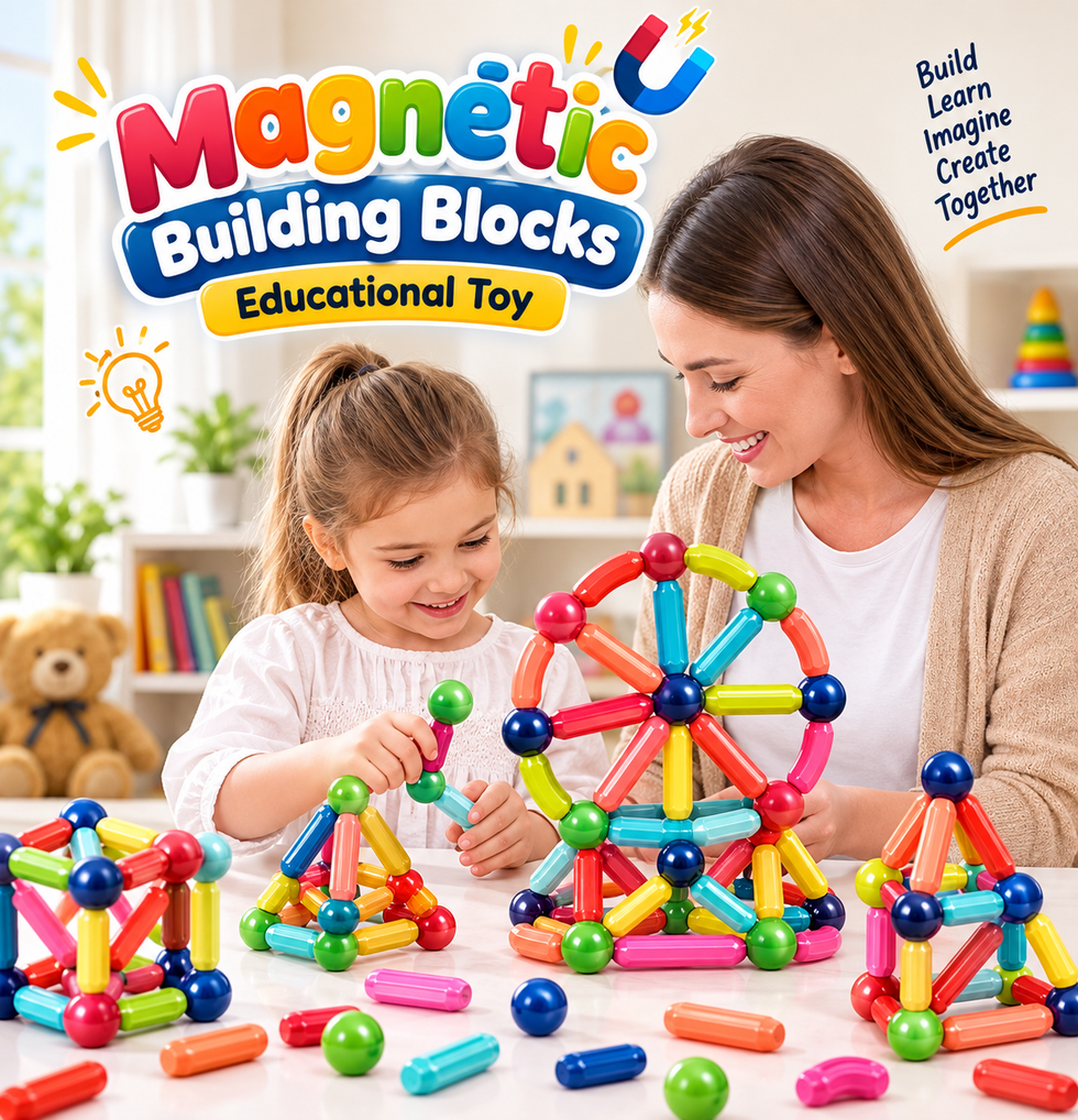 KidoKraze magnetic building blocks for kids, colorful plastic construction toys for creative play and STEM learning.