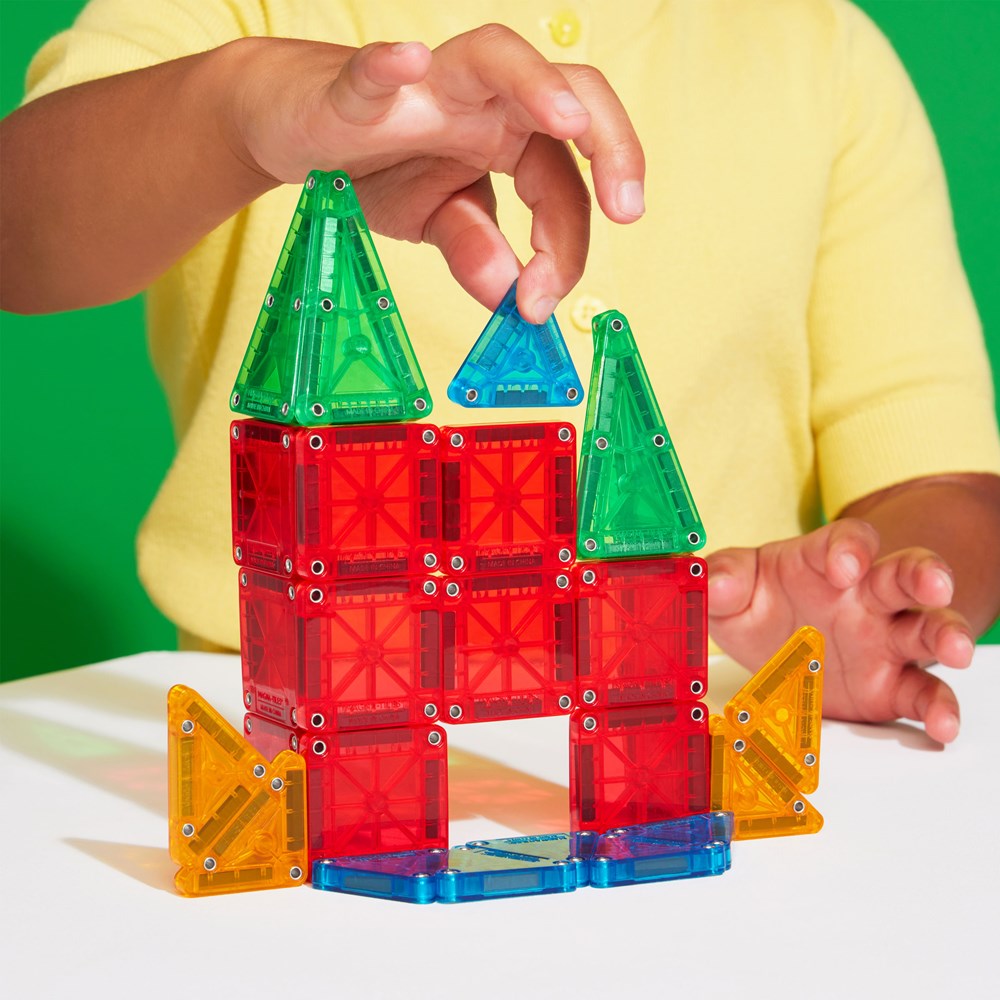 KidoKraze magnetic tile building blocks puzzle set with colorful geometric shapes for creative play and construction.